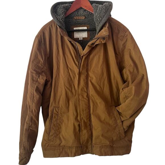 American Eagle Sherpa Lined Hooded Workwear Jacket Chore Coat Mens XL Brown - Picture 2 of 14